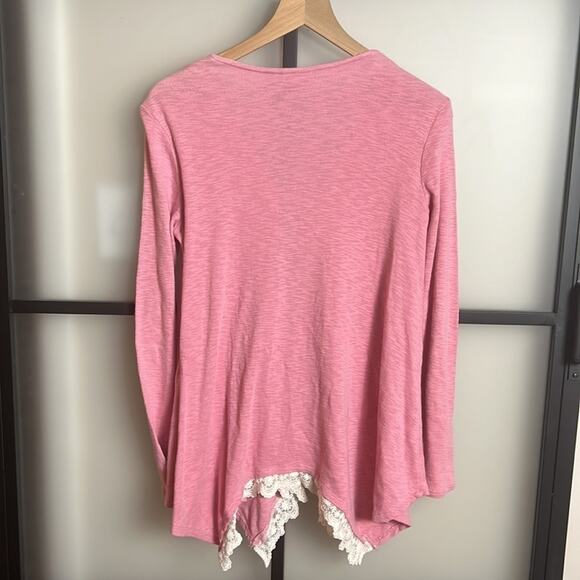 LOGO by Lori Goldstein Pink Tie Front Shrug with Lace Details Size XS - Picture 6 of 6